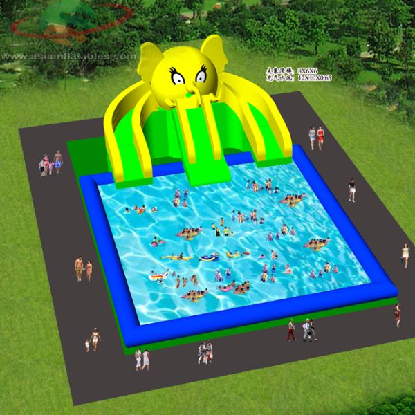 Double Stitching Water Park Inflatable Pool Slide For Teens Customized Color