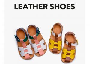 China Velcro Genuine Leather Toddler Sandals US 6-12.5 Wear Resistant Rubber Outsole wholesale