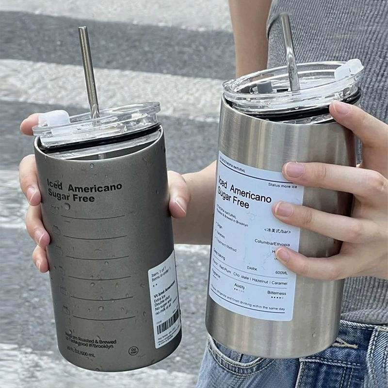 Niche Coffee Tumbler Stainless Steel Fashionable And Trendy Straw Cup Portable Office Simple High Appearance Level Insulated Flask