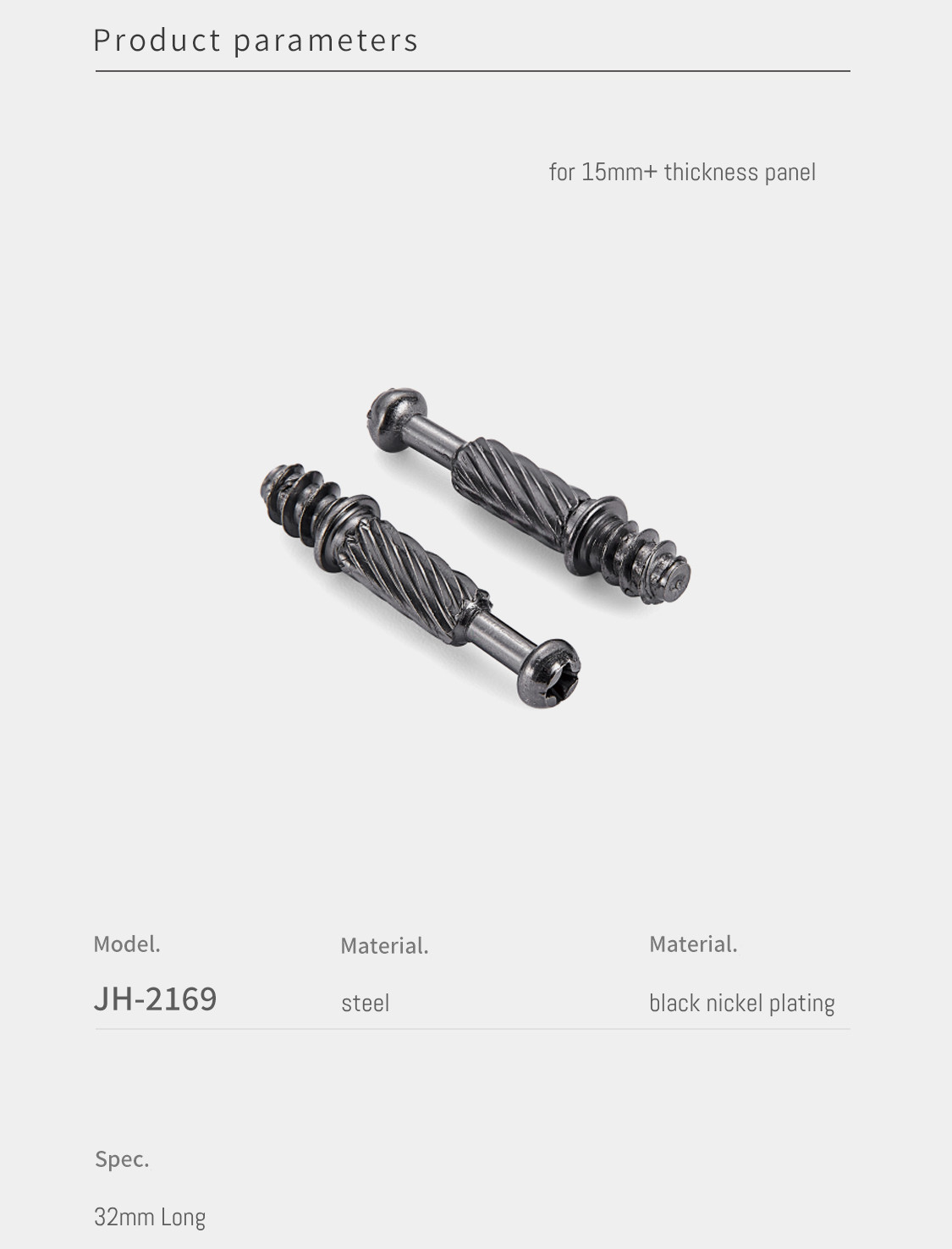 High Precision Minifix Connecting Bolts Electroplated Surface With Cold Carbon