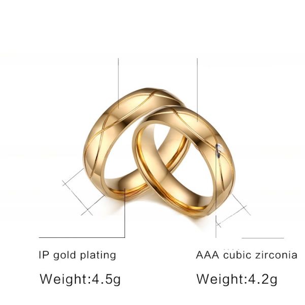 Channel Setting Stainless Steel Promise Rings Gold Filled White CZ For Couples Wedding Engagement
