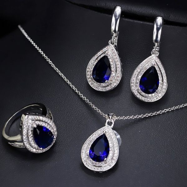 Hot selling Womens Luxury Wedding Flower CZ Zircon jewelry Set Fashion Waterdrop Necklace Earrings Set Jewellery sets
