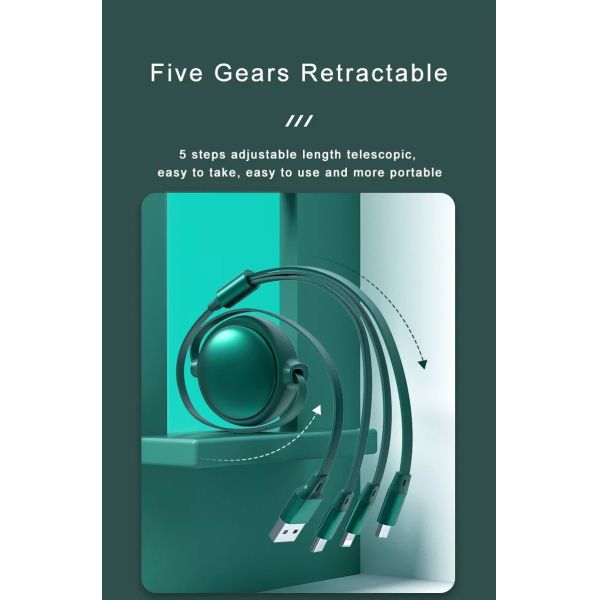 Retractable 3 In 1 Micro USB Cable , 120cm Type C Data Cables ODM