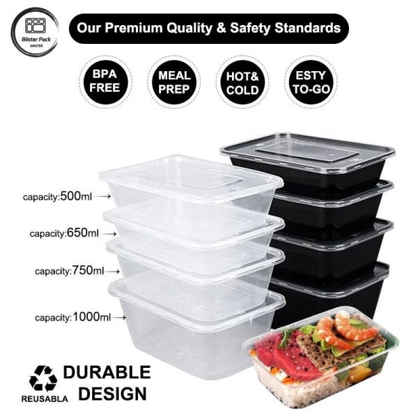 Microwavable PP Disposable Plastic Bento Box With Lids Clea Multi-Size 500ml To 1500ml