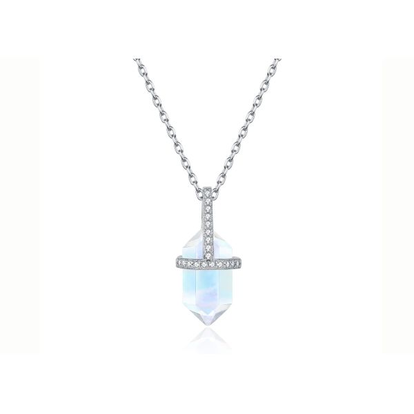 Hexagonal Natural Moonstone Necklace , 14k Gold Cable Chain Necklace 14inch Length