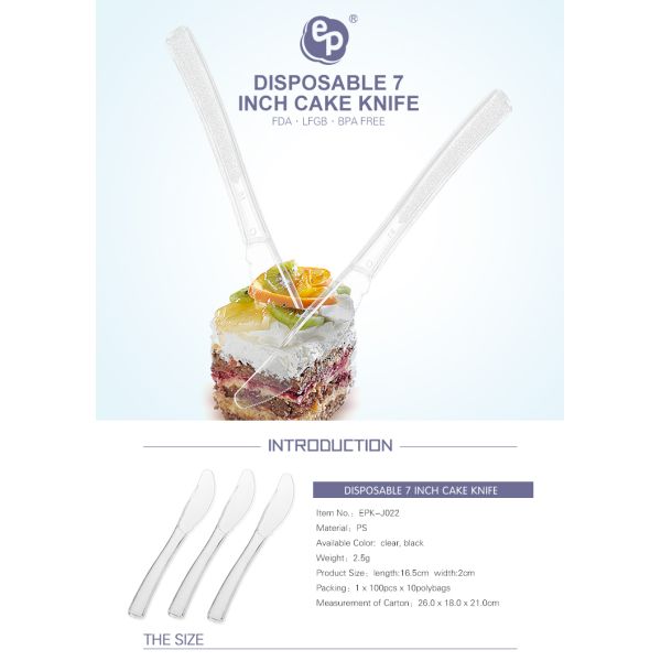Eco friendly BPA free disposable PS plastic 7" dessert knife for dinner
