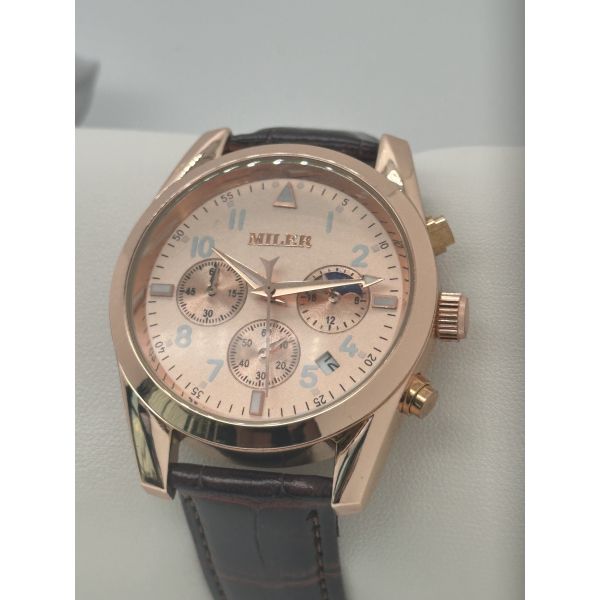 Three-Eyed Six-Needle Quartz Black Leather Wristwatch With Luminous Hands