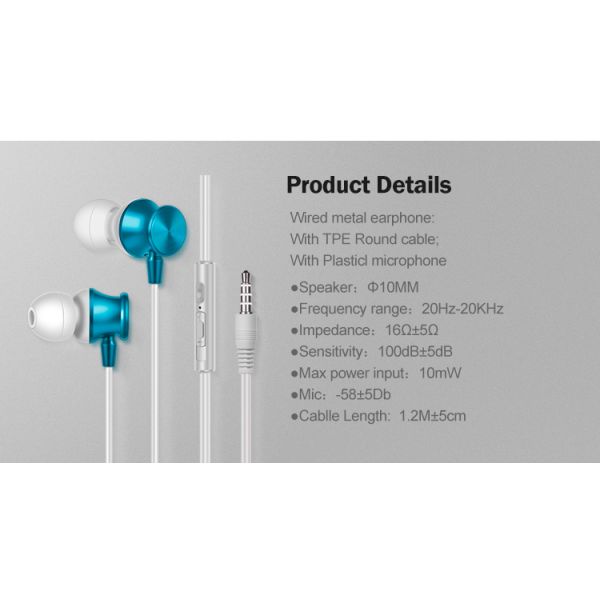 113dB Wired In Ear Earphones With Microphone Volume Control Metel Earbuds