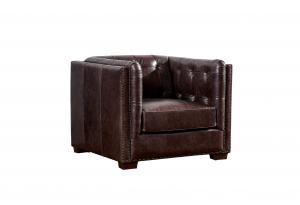 China Grey Brown High Back Leather Armchair Deep Button Back Feather Filling Cushion wholesale
