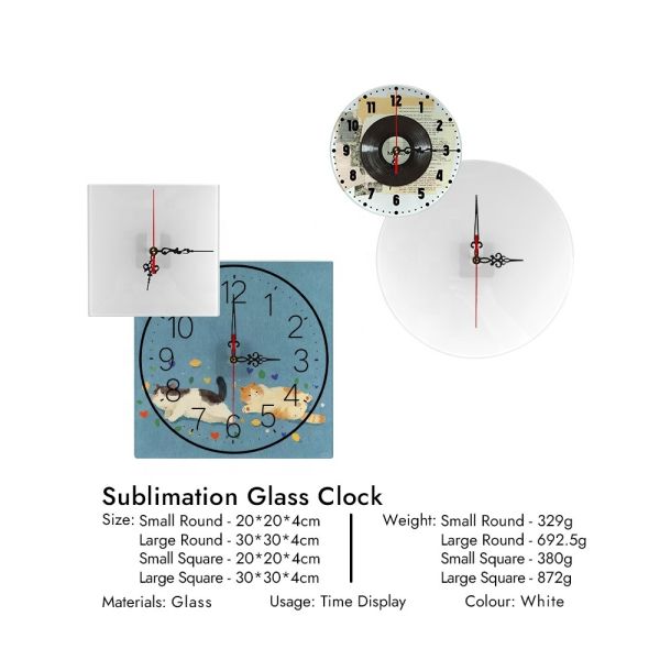 20cm 30cm Sublimation Glass Clock Coated Clock Photo Frame Blanks