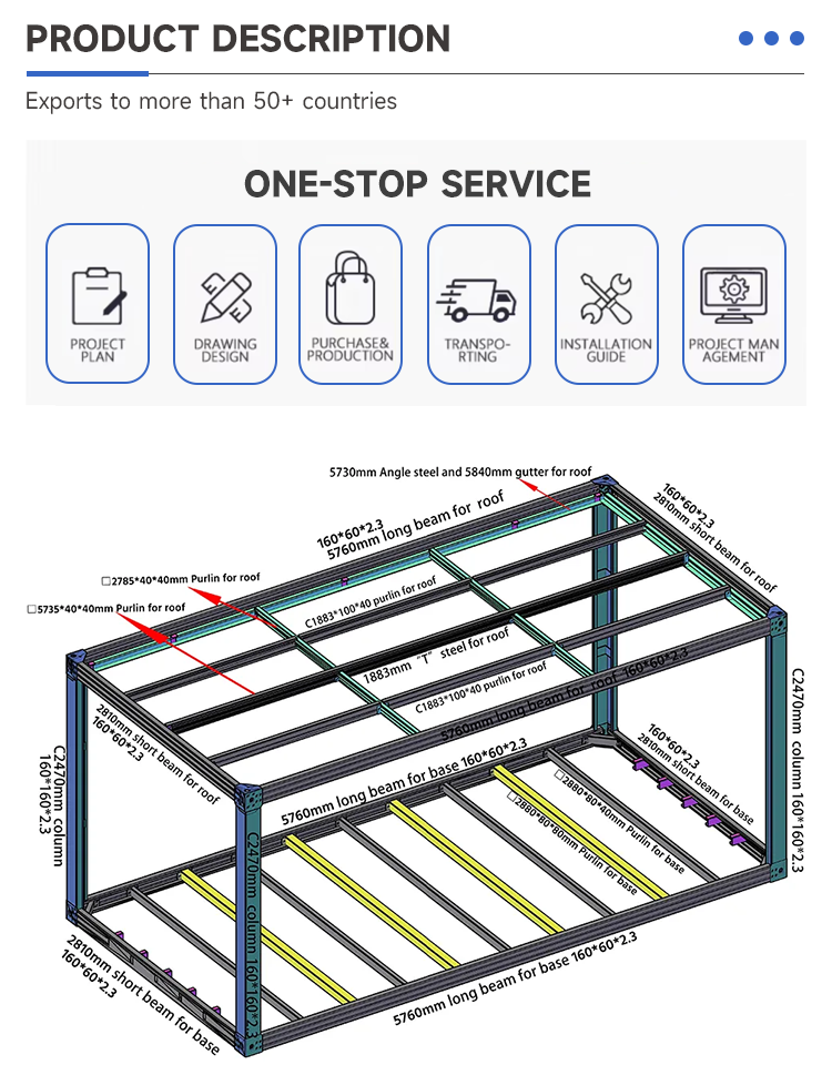 Modern Design Style Quick Assembly Glass Wall Detachable Steel Frame Container House with PVC Board Floor