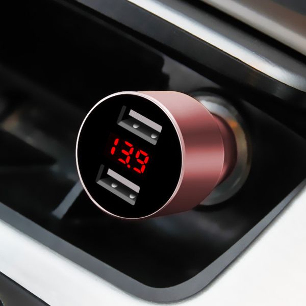 3.1A Dual USB CAR CHARGER with Voltage Monitoring Aluminum Alloy Multi colors to choose Automatic Matching Voltage