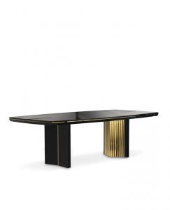China Contemporary Polished Brass Stainless Steel Black lacquer Wood Frame Dining Table on sale