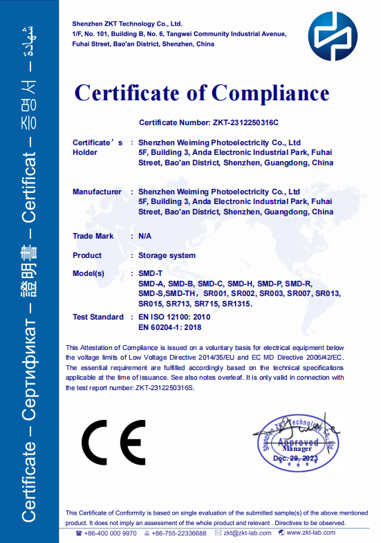 SHENZHEN WEIMING PHOTOELECTRIC CO.,LTD. Certifications