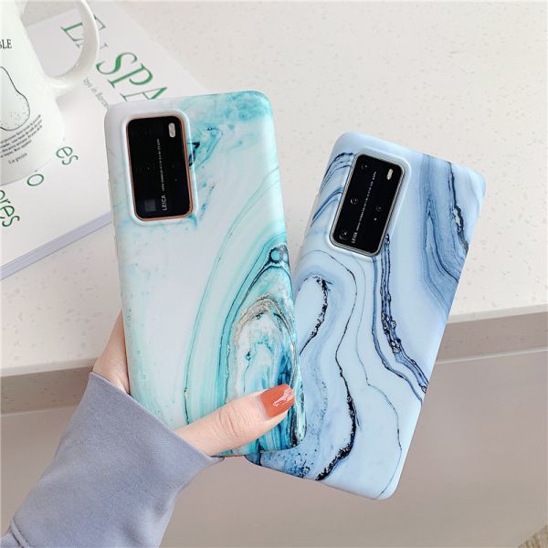 Anti Fall Marble Phone Case TPU Full Wrapped Glossy IMD Cover For Huawei