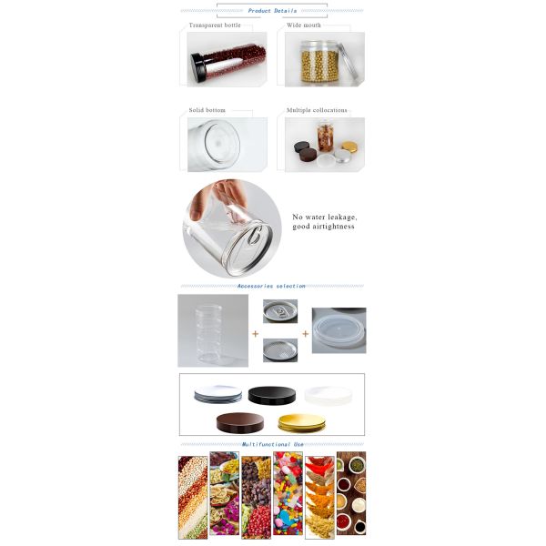 Wide Mouth Plastic Food Storage Jars PET Dia65mm Clear Nuts Plastic Candy Canisters