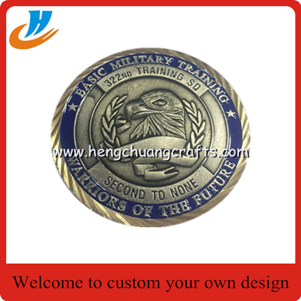 Soft enamel paint metal challenge coin with silver plated different edges