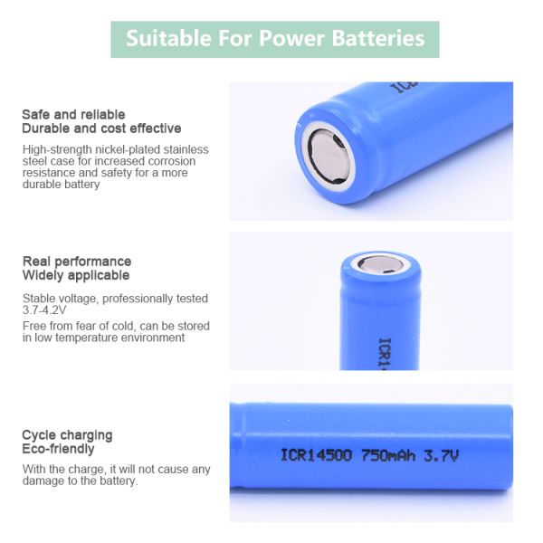 Real Capacity Rechargeable Li Ion Lithium Battery ICR14500 3.7V 750mAh For Power Tools