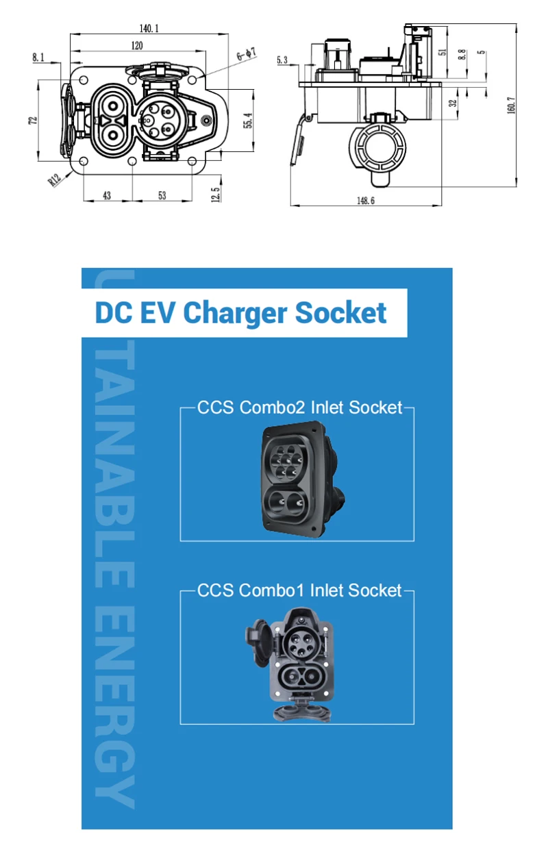 DC Fast Electric Vehicle EV Charging Station CCS2 CCS1 Combo1 Combo2 Inlet Socket EV Connector CCS2 EV Charging Socket