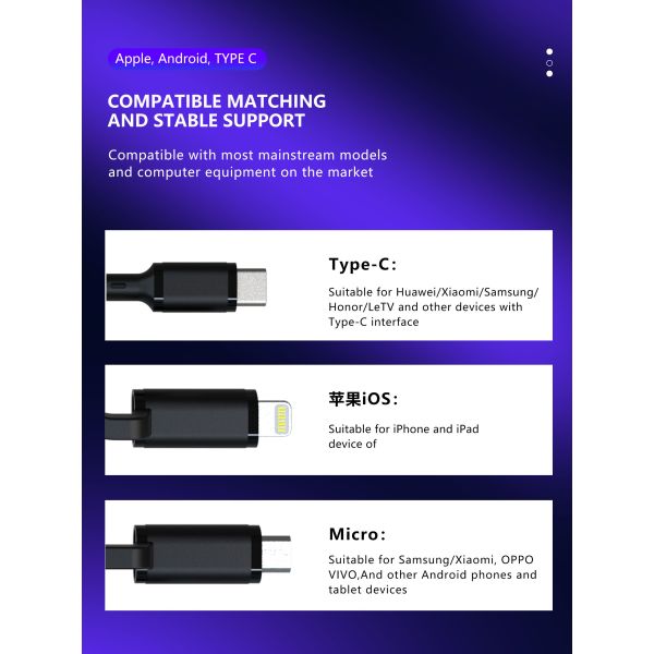 6 IN 1 Mobile 5G Lightning Usb C Micro Usb Cable TPE Shell