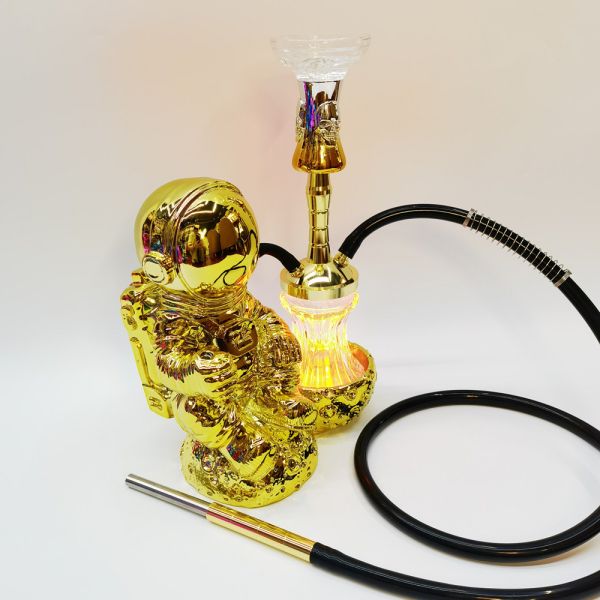 Resin 38CM Hookah Design Gold White Aluminum 1 Hose Shisha with LED Light