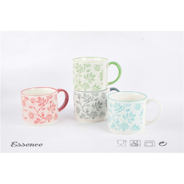 Hand Printing Custom Stoneware Mugs Kicthen Ware Stackable Tea Cup Dishwasher Safe