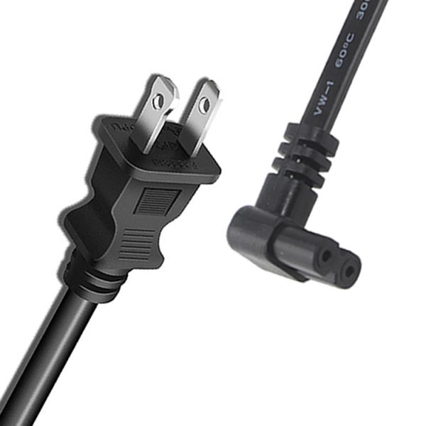 USA 2 Prong Angle Power Supply Cable Cord NEMA 1-15P To IEC320 C7 Figure 8 Connector
