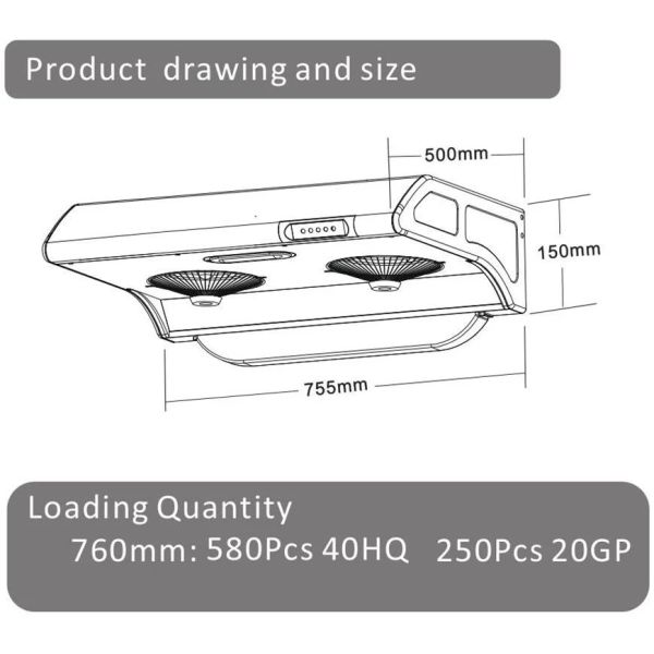 Black Stainless Steel Slim Wall Mounted Cooker Hood 90cm 60cm