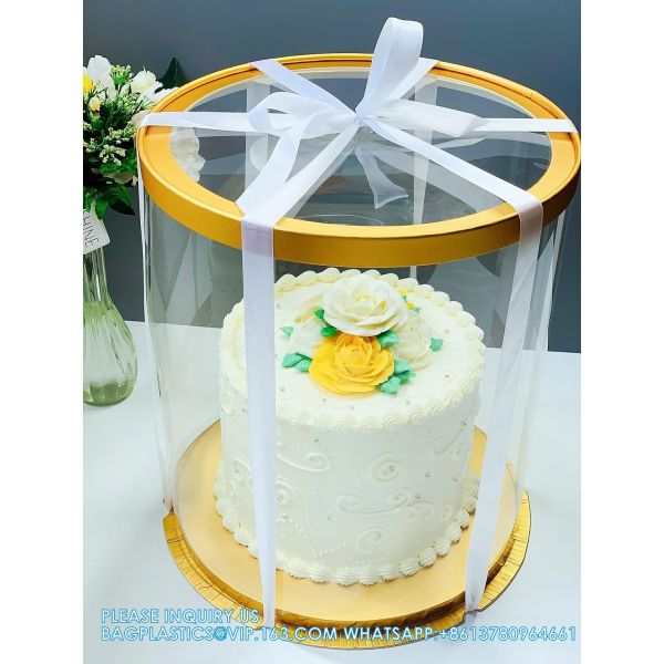 Tall Clear Cake Boxes With Ribbon - Gold Round Clear Cake Box For Birthday Cake | Wedding Cake Transparent Cake Box