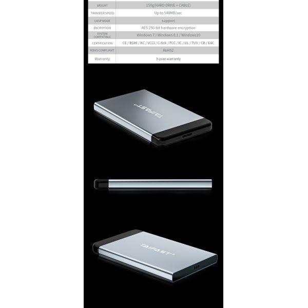 External Rosh Taifast 2.5 Inch SSD SATA Hard Disk Box Usb 3.0 Mobile For PC Laptop 150g