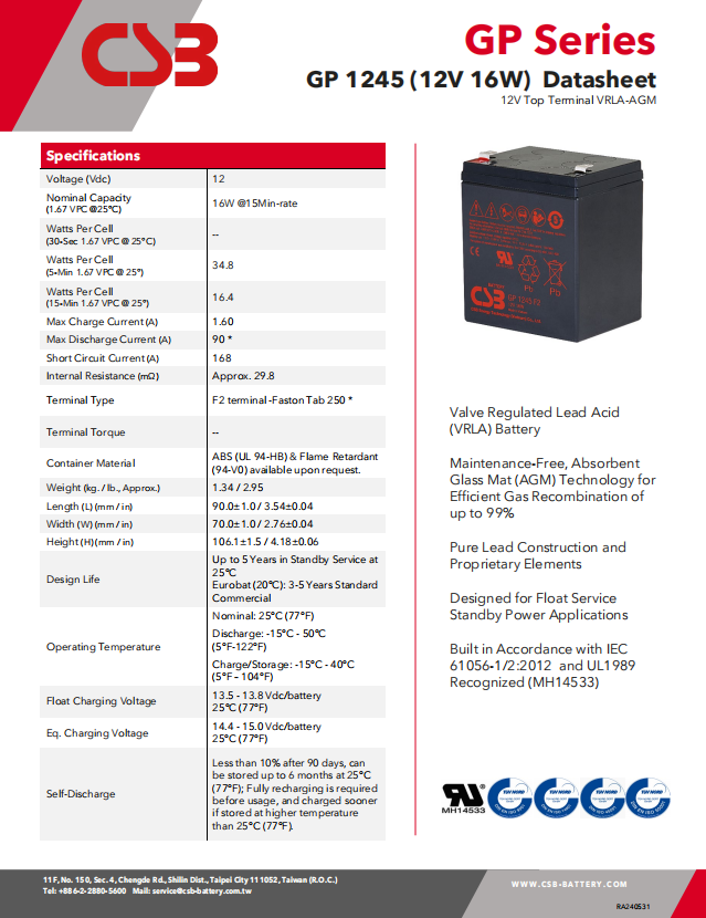 Vrla Sealed Gel Lead Acid Battery 12V 16W UPS Energy Storage for Solar System Deep Cycle Gel Battery