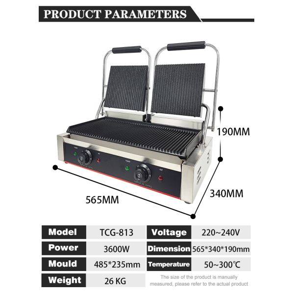 Kitchen Cooking Baking BBQ Smoking Commercial Electric Contact Grill with Double Plate