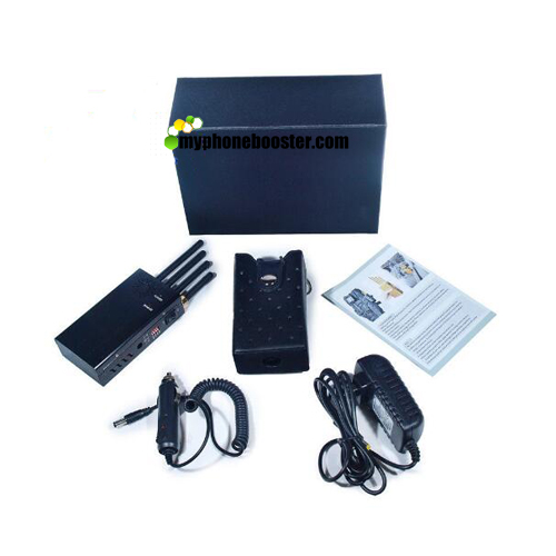 2w 4 Antennas Wi-Fi GPS L5 Spy Camera Handheld Portable Jammer Mobile Signal Blocker Isolator With Fan/DIP/Leather Case