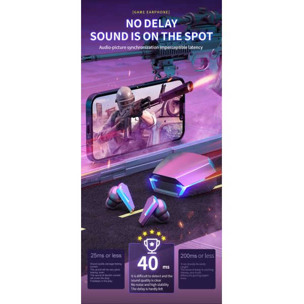 Low Latency Gaming and Phone Call True Wireless Headset with Noise Cancelling Technology