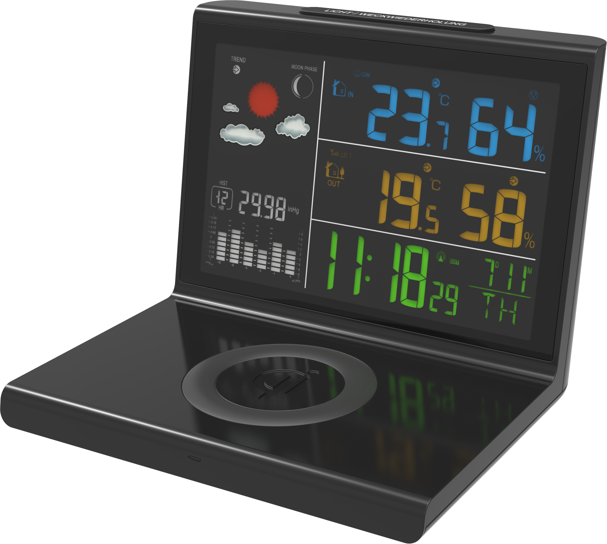 9V/2A Input Voltage and Current Weather Station With Wireless Charger Power Bank