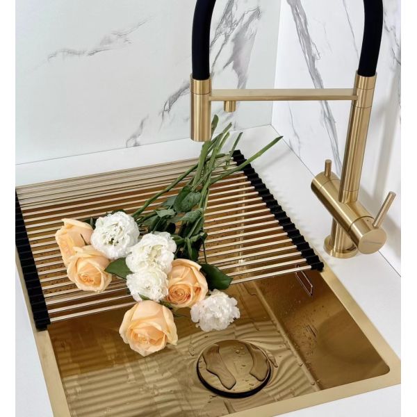 Gold Toned SUS304 Stainless Steel Kitchen Sink with Drainboard