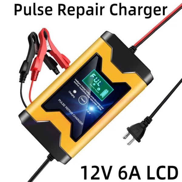 12v Pulse Repair Lead acid Battery Charger 12V 6A motorcycle car battery charger temperature control compensation