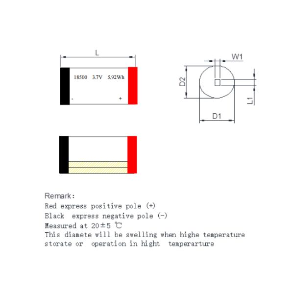 High Rate Discharge 3A Battery Cylindrical 3.7V 18500 Lithium Polymer Battery for Consumer Electronics