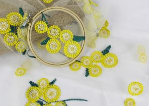 China Beatiful Sunflower 3D Embroidered Lace Fabric For Wedding Garment Decoration wholesale