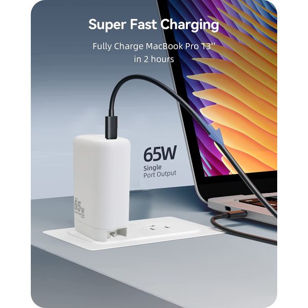 65W 3 Port Fast Charging Wall Charger USB C Type C Charger Block For Tablets Phones