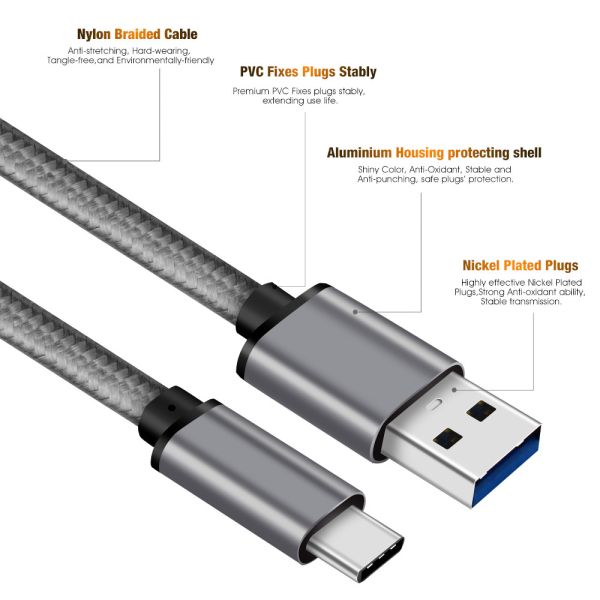 Data Charging USB Type C Cable To 3.0 A Male With Quick Transmission Speed