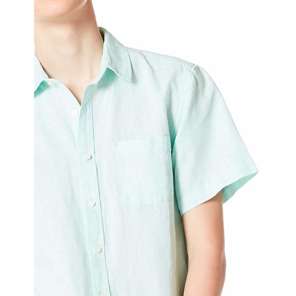 Curved Hem Mens Casual Short Sleeve Shirts 52% Linen 48% Cotton Blend