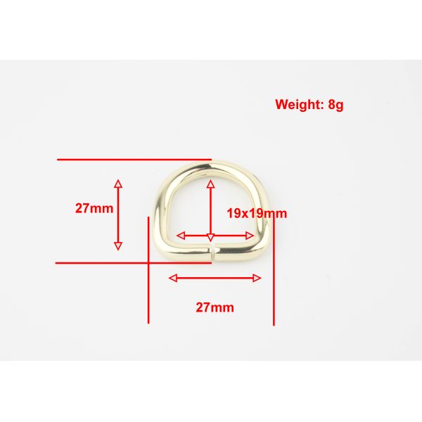 Brass Color D Ring Buckle 19mm Inner Size Purse Metal Hardware OEM Or ODM Accepted