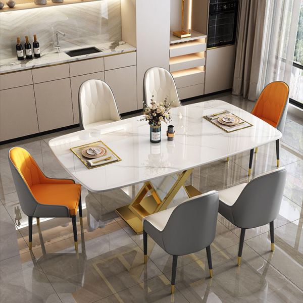 Marble Stainless Steel Dining Table Chair Sets With Velvet / PU Seat