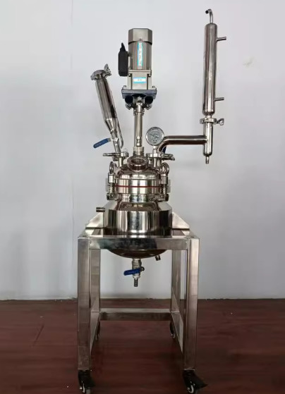 50L Stainless Steel Reactor Laboratory Double-Layer Chemical Reaction Vessel with Digital Display Device and Supporting Frame