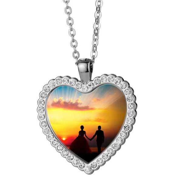 Jewelry Necklace Souvenir Gift Heart Locket Necklace Sublimation Heart Shaped