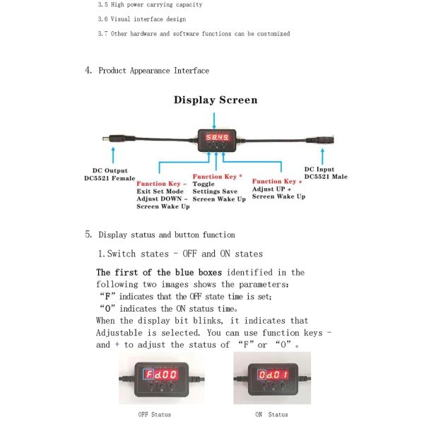 5.5mm x 2.1mm DC Power Cable 5V -36V With Unlimited Loop Timer Module Cycling Timing Function