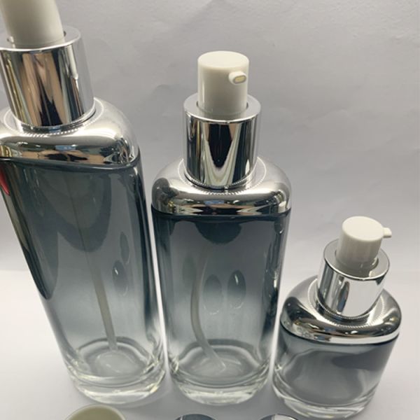 40ml 100ml 120ml Glass Lotion Bottle Set With Metallic Silver Shoulder