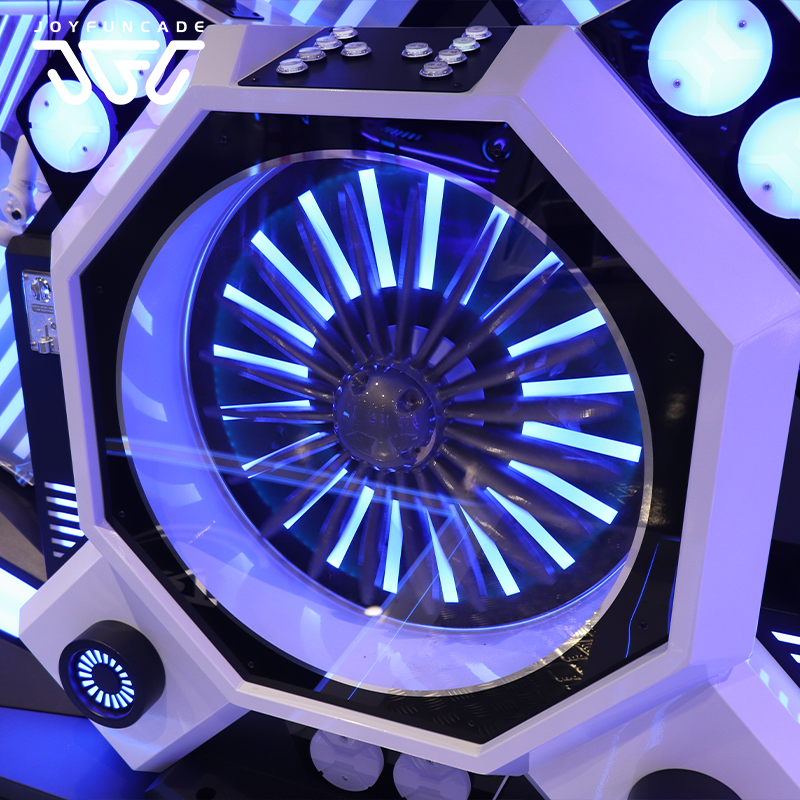 Dual-screen synchronized two-player VR standing Platform arena equipped with turbine lighting and wireless overhead bracket