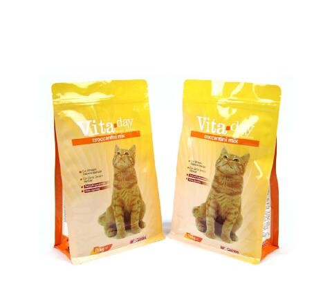100% Food Grade Dog Cat Treat Packaging Block Square Flat Bottom Zipper Stand up Pouch Plastic Pet Food Bag